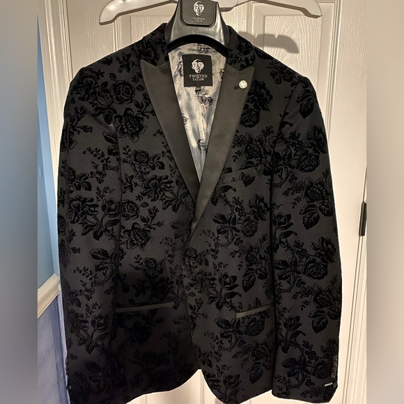 Fleet Floral Slim Fit Black Suit by Twisted Black velvet